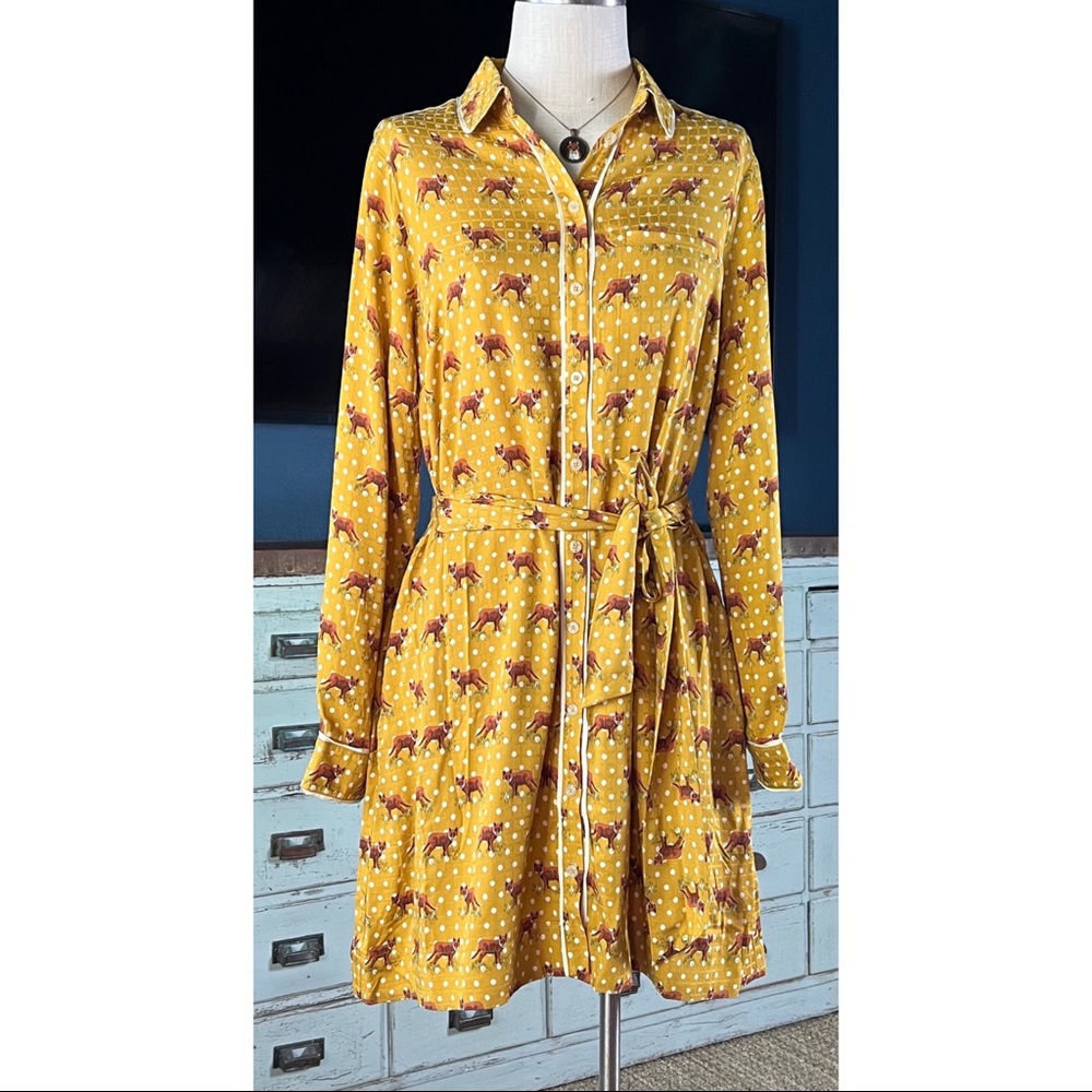 Anthropologie Forrest Friends Rare Yellow Fox Shirt Dress NWT New 10